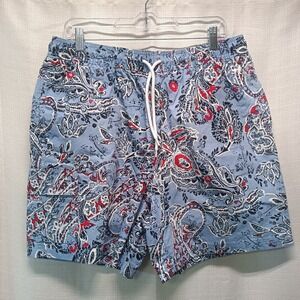 Brooks Brothers 346 Board Swim Shorts Mens L Blue Paisley Mesh Lined Summer